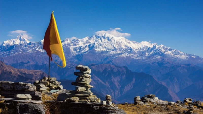 Chandrashila Peak view during Himalayan yoga trek retreat