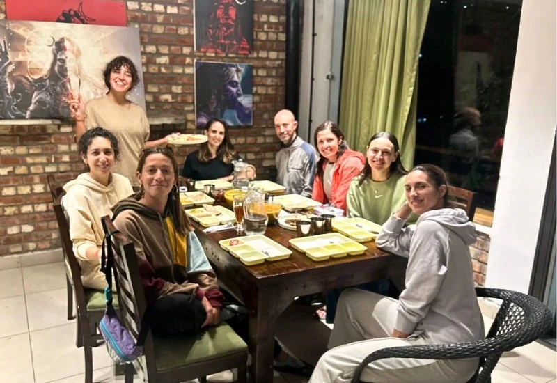 Dining table with yogic sattvic meal at Atharv Yogshala Rishikesh