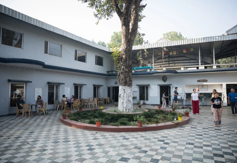 Organic food dining area at Atharv Yogshala Rishikesh