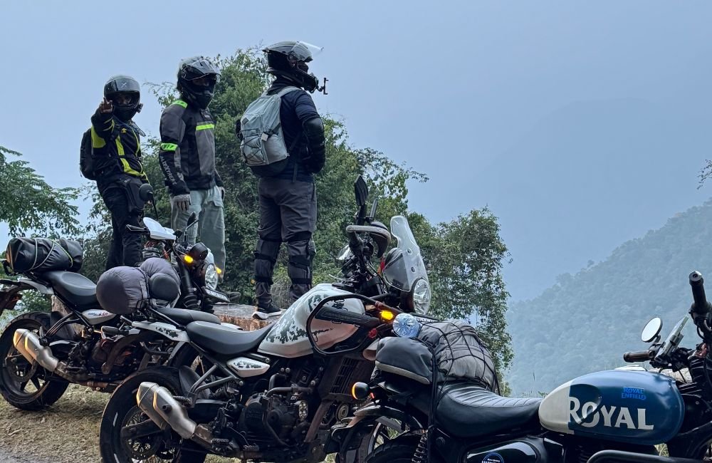 Yoga session in the mountains during Himalayan bike retreat