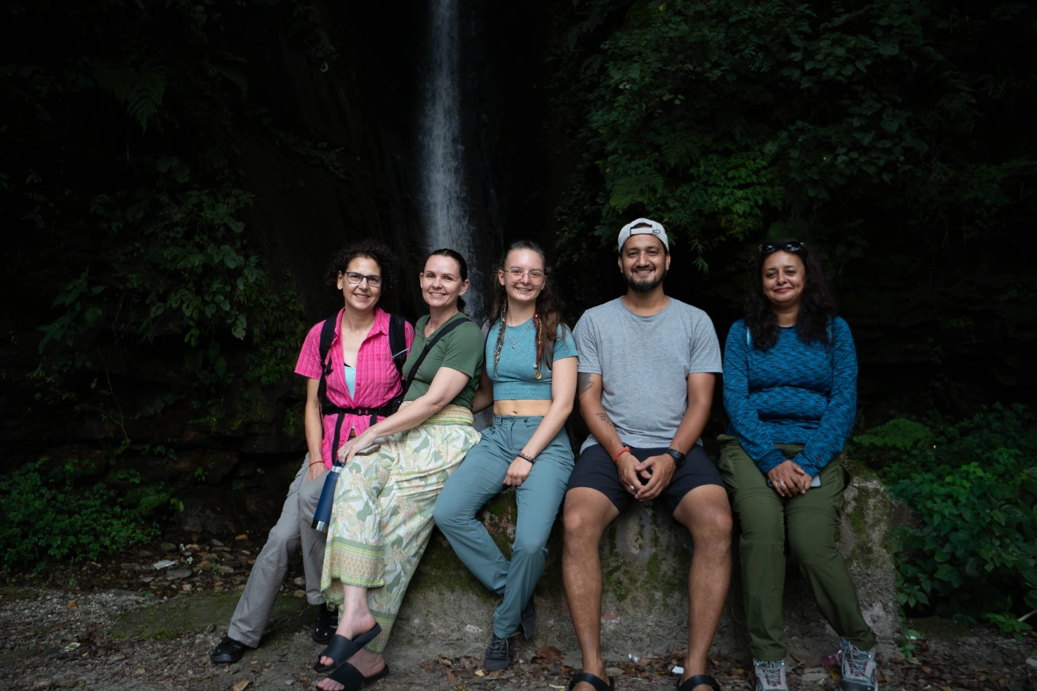 Group photo relaxing during 200 Hour Himalayan Hiking Yoga TTC